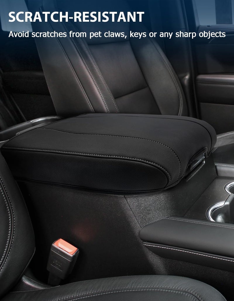 Eaglecover Center Console Cover for Chevy Silverado 1500 Accessories & GMC Sierra 2019-2026, Yukon & Tahoe & Suburban 2021-2026, Bucket Seat Only, Vinyl Armrest Middle Console Cover, Black-Gray Stitch - Image 4